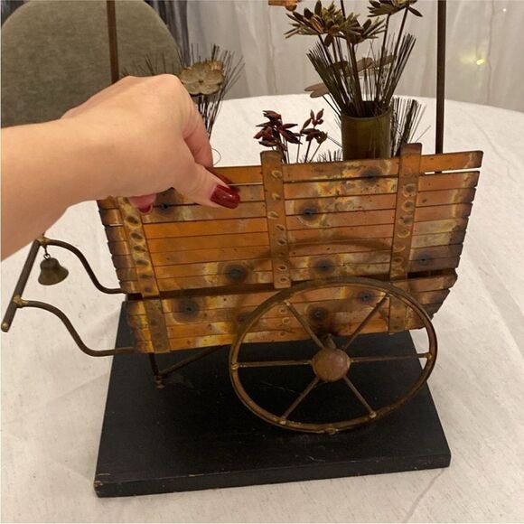 Curtis Jere Vintage Metal Flower Cart Sculpture - Picture 8 of 11